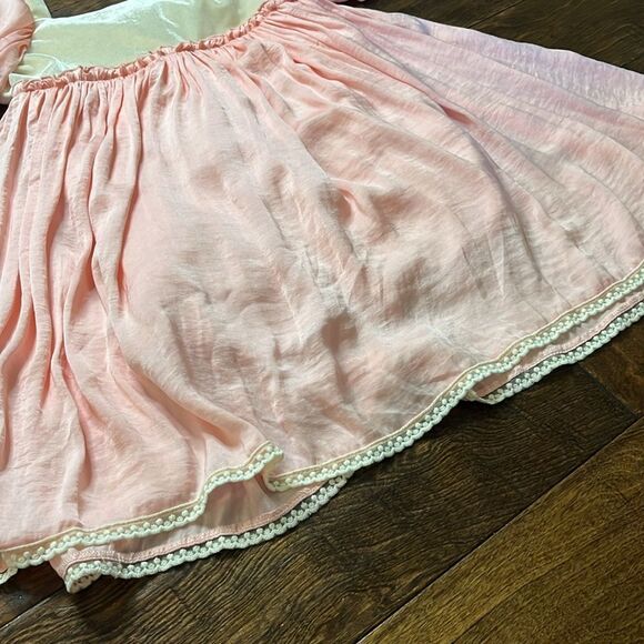Girl August Pink Satin and Cream Velvet Babydoll Dress, size 8 - Picture 3 of 11